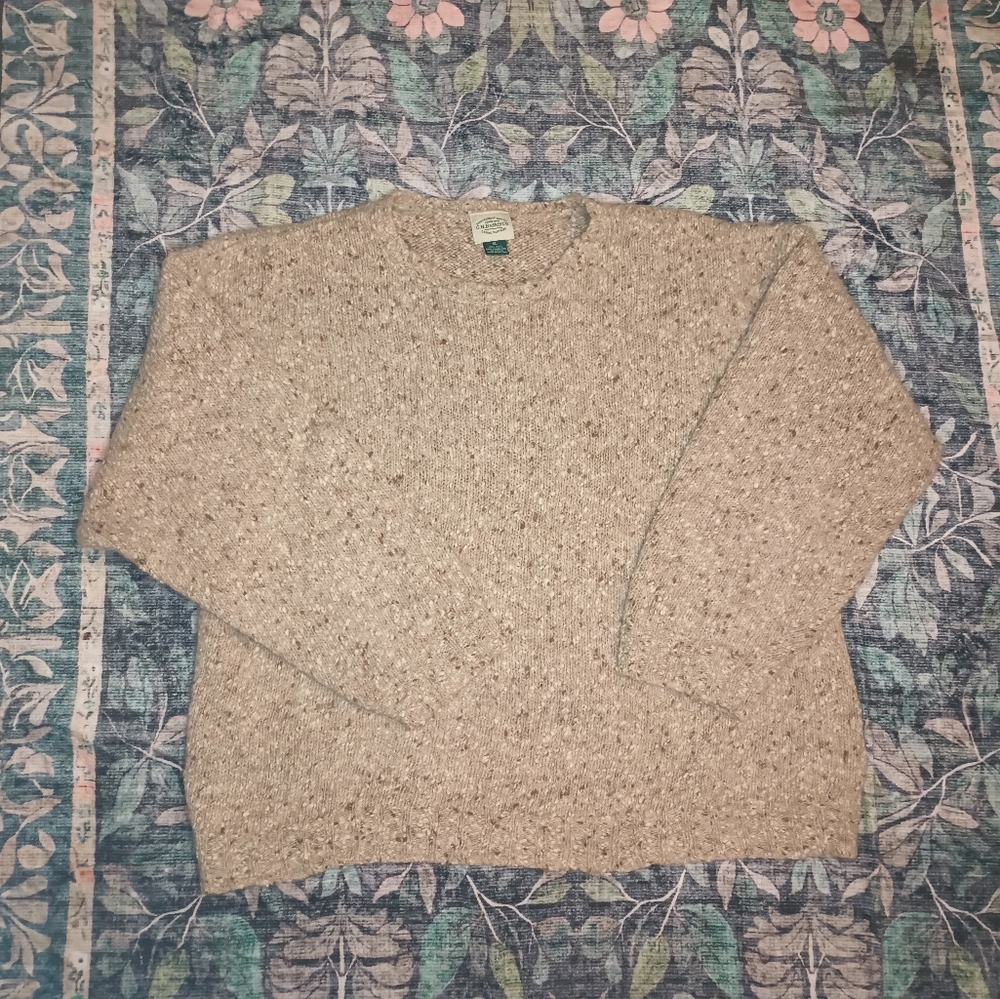Vintage Bass Co Mens Chunky Knit Wool Grandpa Sweater XL Tan Forest Outdoor